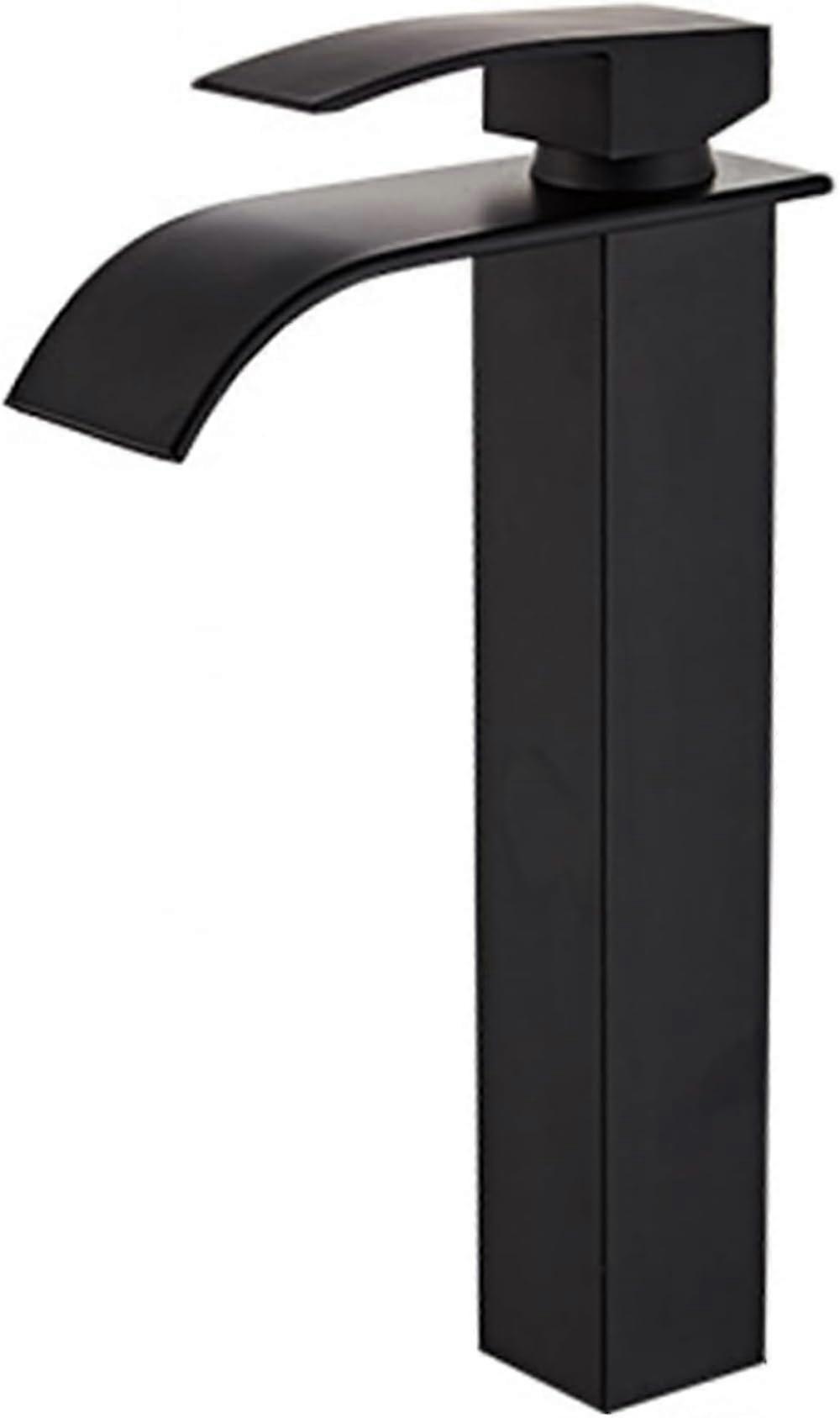 Tall Faucet for Bathroom Sink Hot and Cold, Single Hole, Black Finish, Arc Basin Faucet