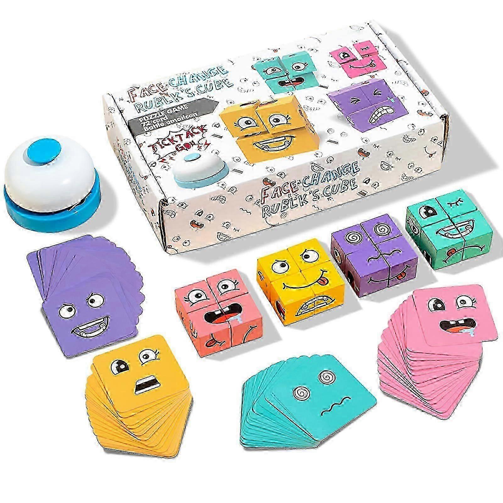 16 Wooden Face Changing Magic Cube Game, Puzzle Games Emoji Game Matching Game with Box, 3D Puzzle Face-changing Magic Cube