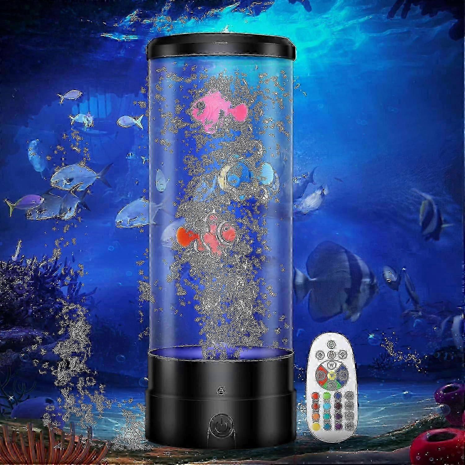أدى مصباح الأسماك فقاعة، حوض السمك مصباح الحمم 7 لون تغيير ضوء الليل مع جهاز التحكم عن بعد، خزان الأسماك ليلة M