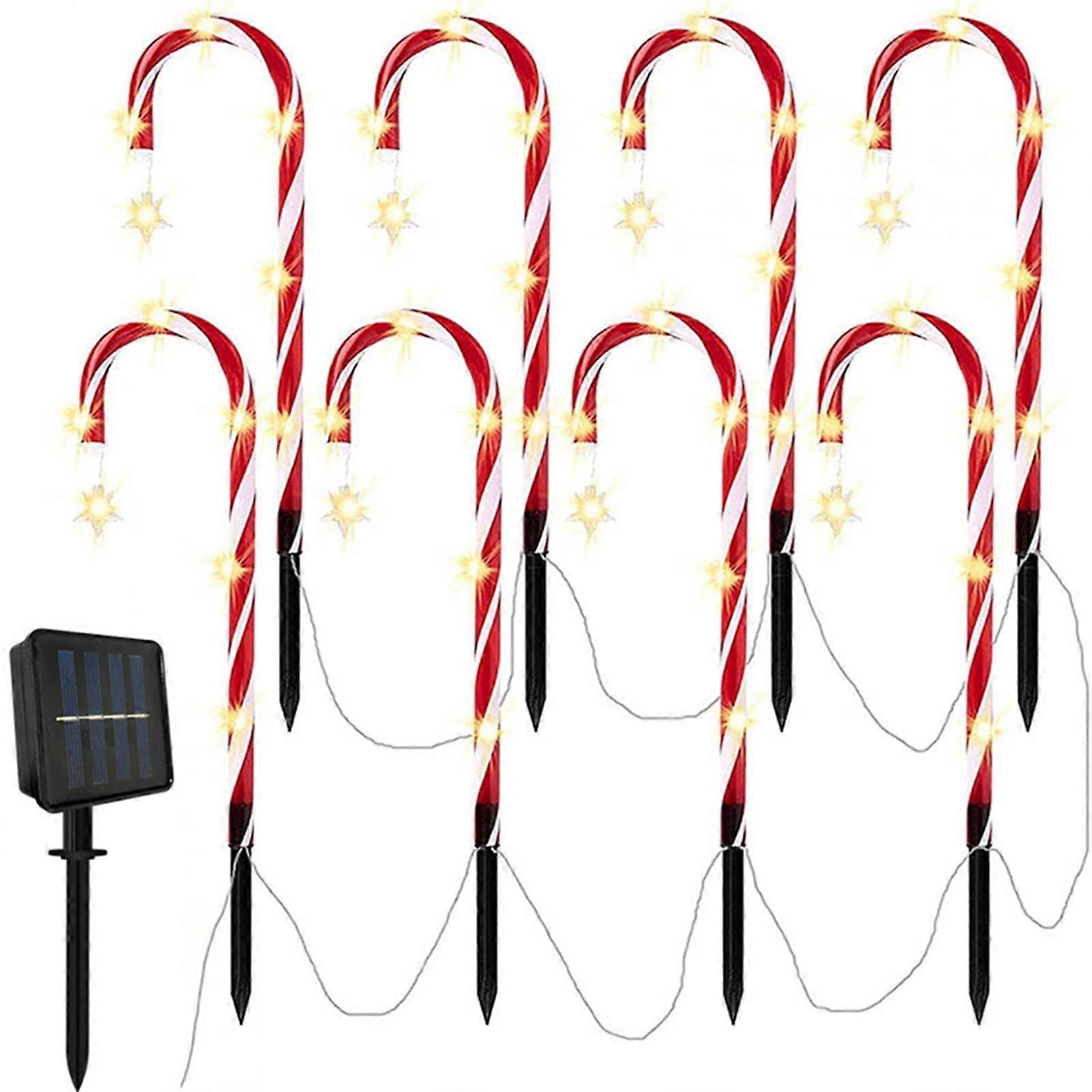 Christmas Path Solar Fairy Lights Pack Of 8 Snowflake Candy Cane Lights Solar Garden Path Marker Stake For Balcony