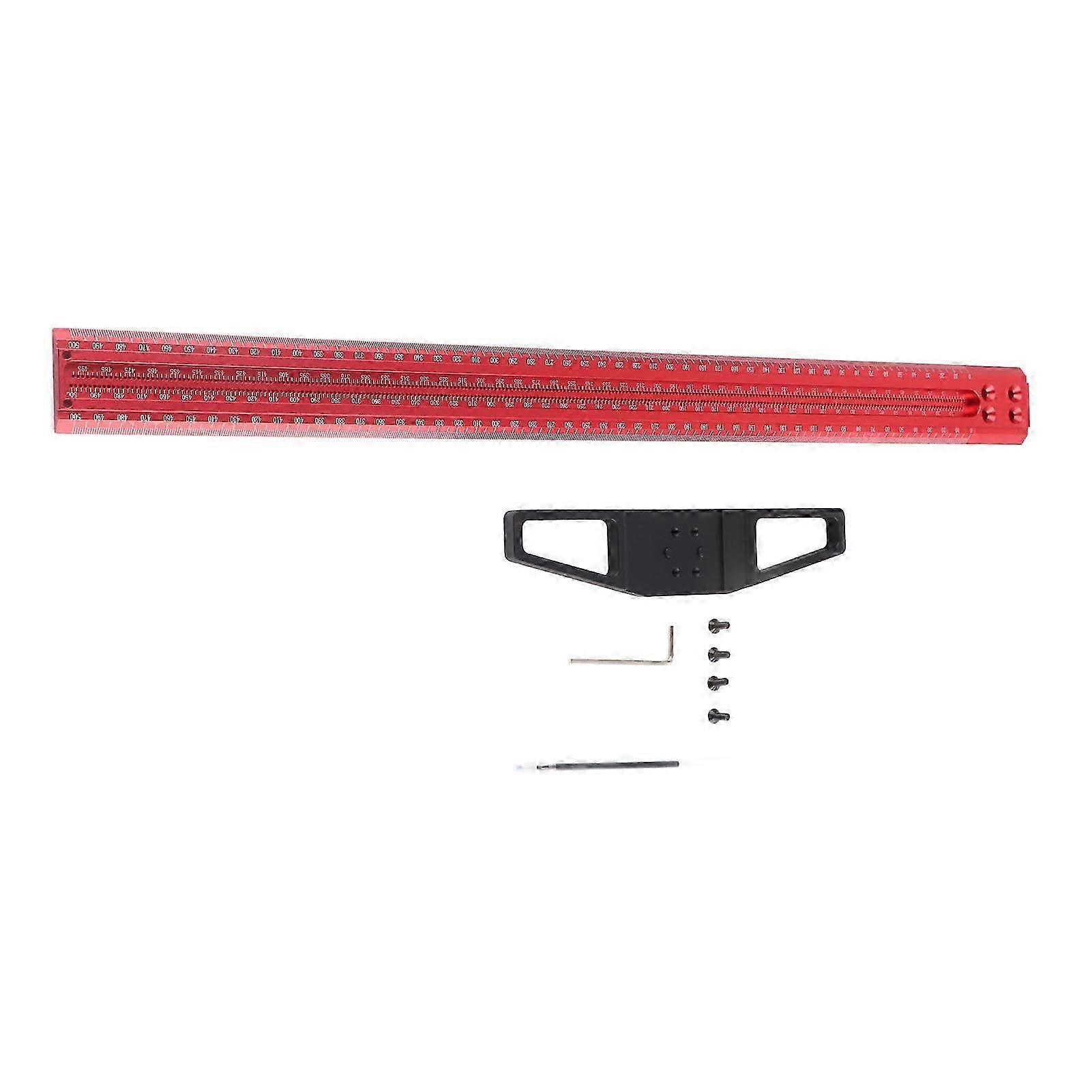 T Type Woodworking Ruler Hole Positioning Scribing Gauge Aluminum Alloy Measuring Tool for Carpenter(500mmT500 )