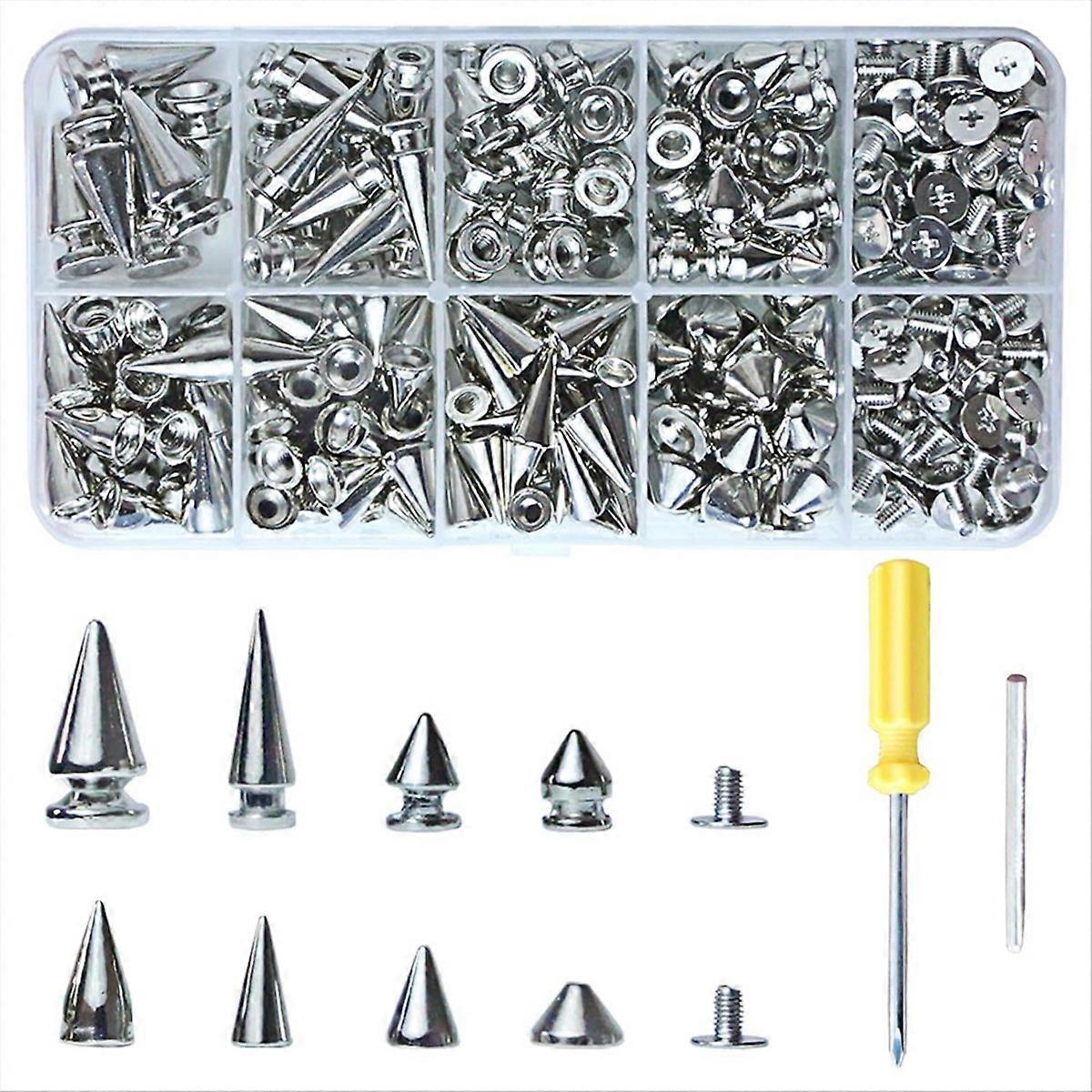 354 PCS Punk Spikes and Studs Kit,8 Size Cone Spikes,Metal Tree Spikes Studs for Leathercraft and Pu