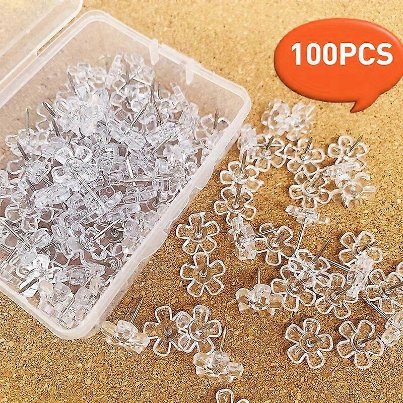 100pcs Transparent Flower Push Pin Display Fixed Nail Plastic Head Steel Tip Wall Push Pin Cork Board Nail Message Board Fixed Push Nail Cal