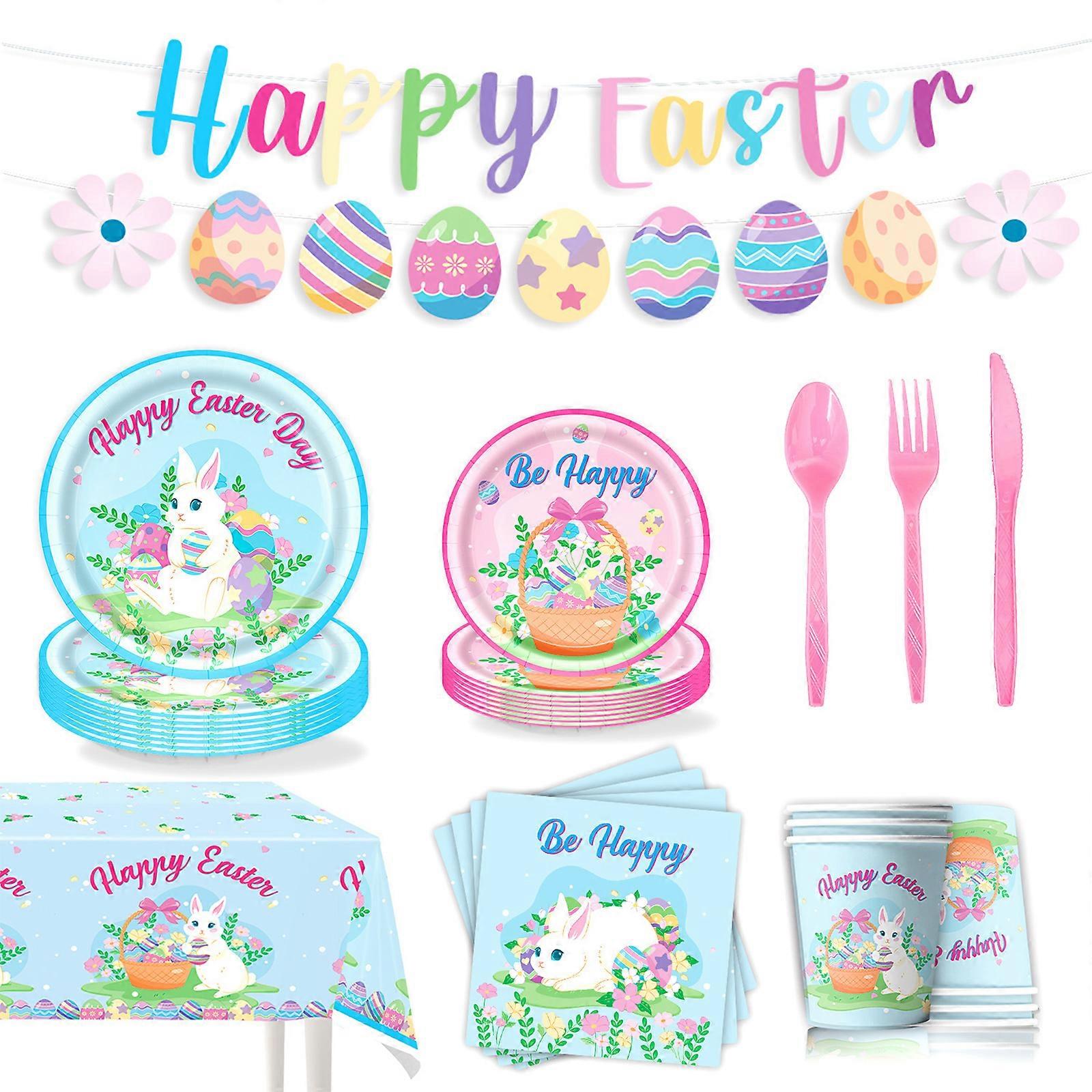 Rabbit Eggs Designs Disposable Tableware For Easter Celebration Family Gatherings Kids Safe Dinnerware Multicolor