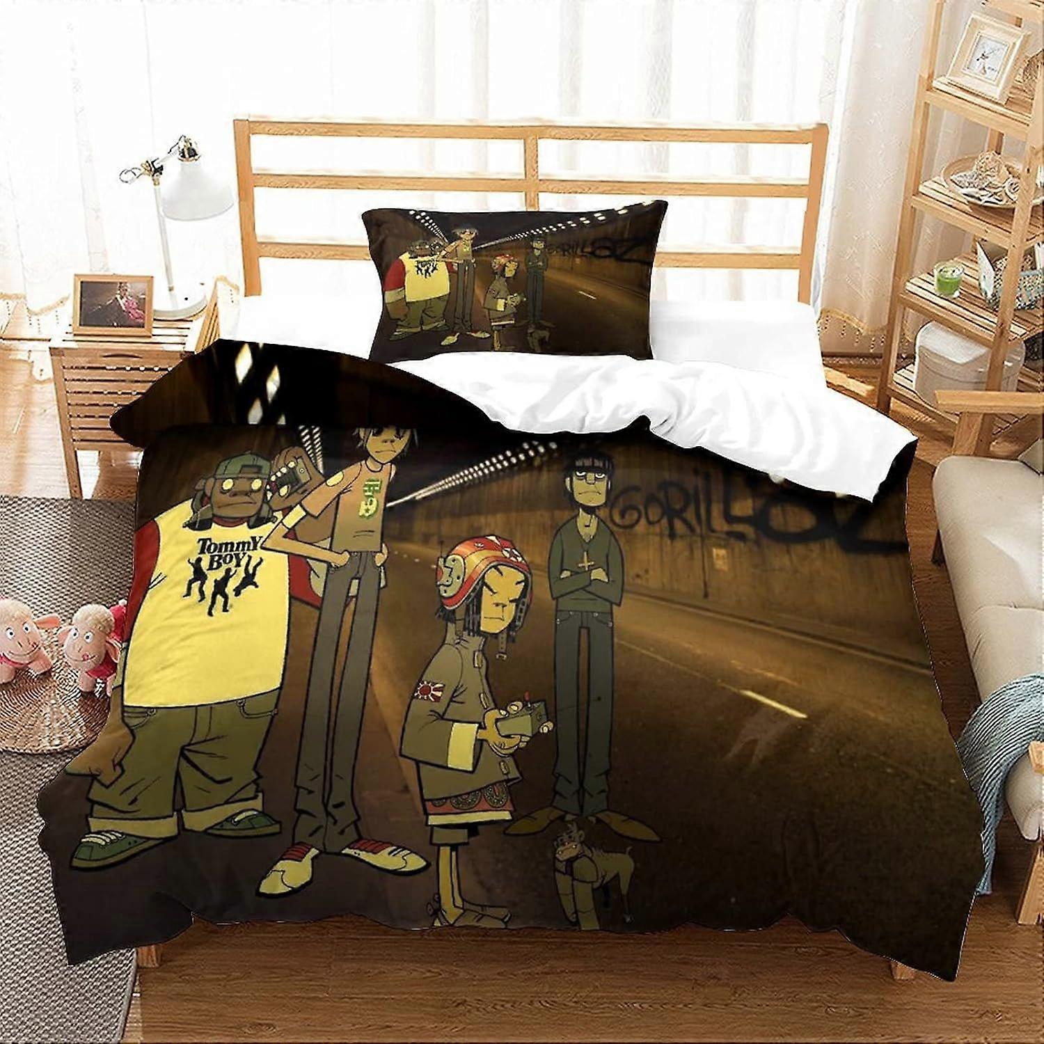GENBAK Gorillaz 3D Music Duvet Cover Set Hip-Hop Pattern Capa de Cama Impressa com Fecho com Zíper 3 Peças Capa Edredom Soft