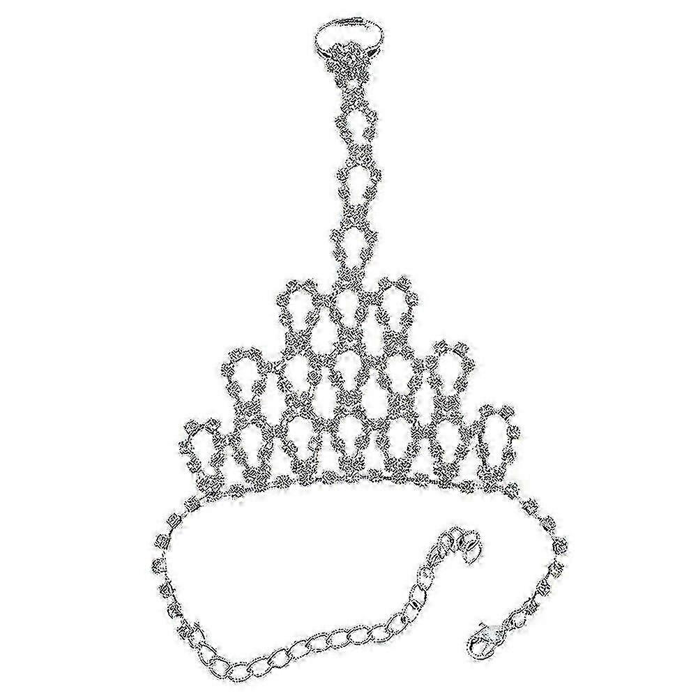 Women Rhinestones Bangles With Chain Link Ring Wristlet