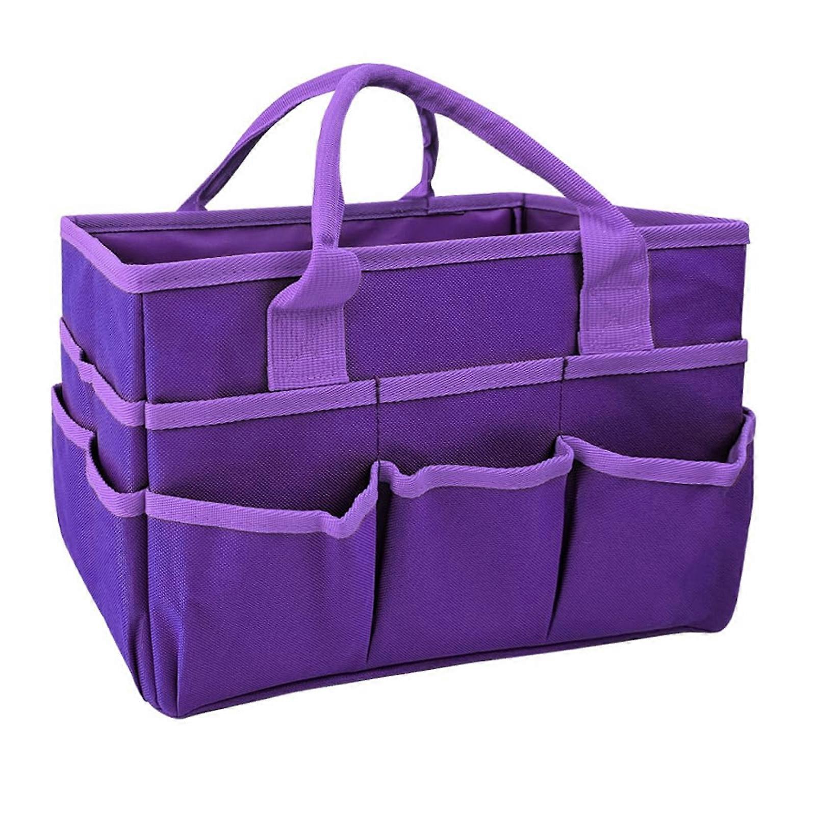 Large Capacity Teacher Storage Bag With Multiple Pockets For Stationery Books Folders Quarter mile Handles Portable Garden Tool Container  Purple
