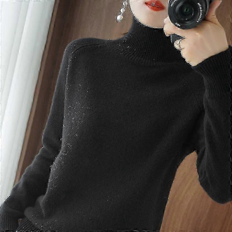 Forår, efterår og vinter Kashmirtrøje til kvinder Turtleneck Pullover Slank ensfarvet varme af høj kvalitet H
