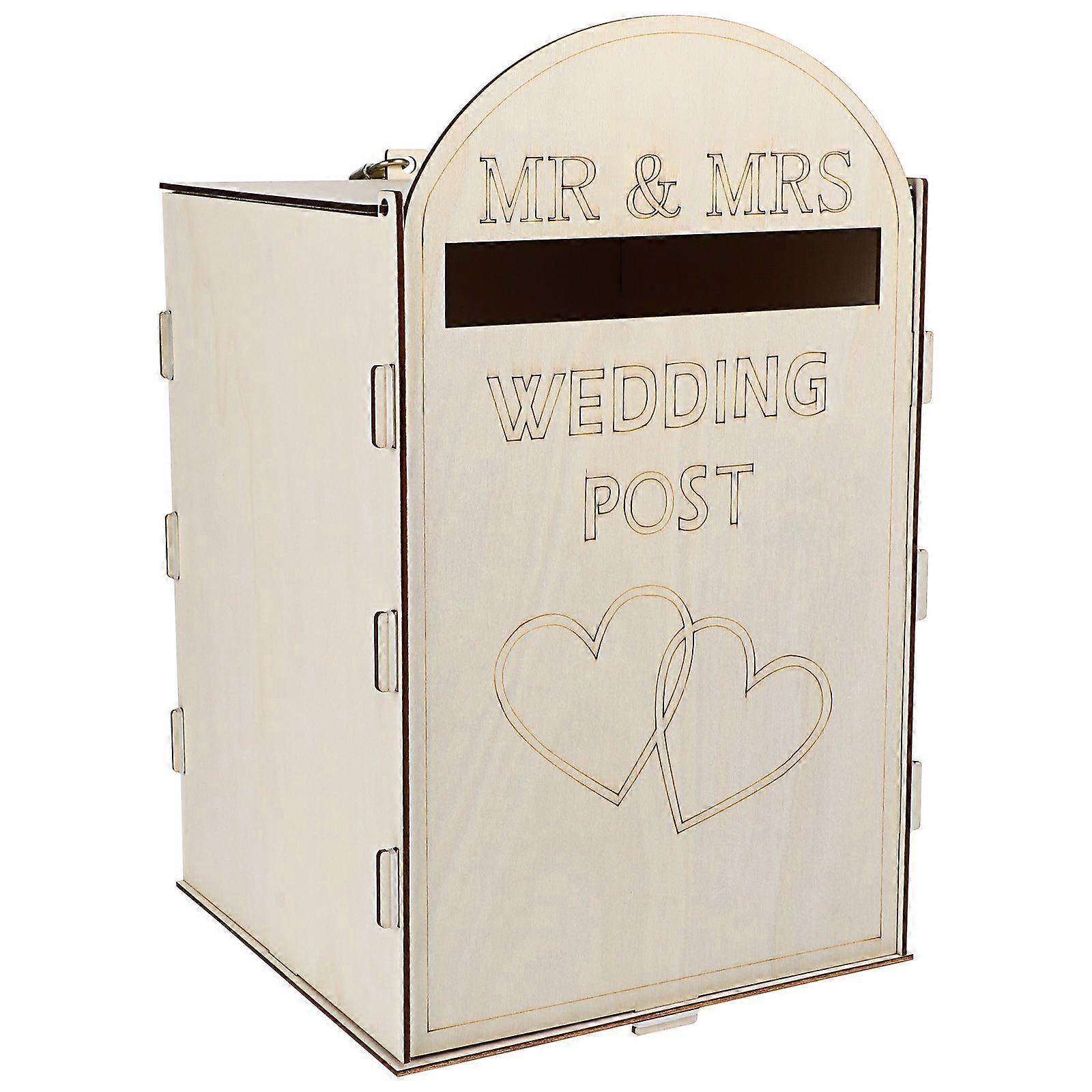 صندوق بريد خشبي الزفاف صندوق بريد ريفي حامل هدية الحلي الحرفية لوازم الزفاف (مع مفتاح)