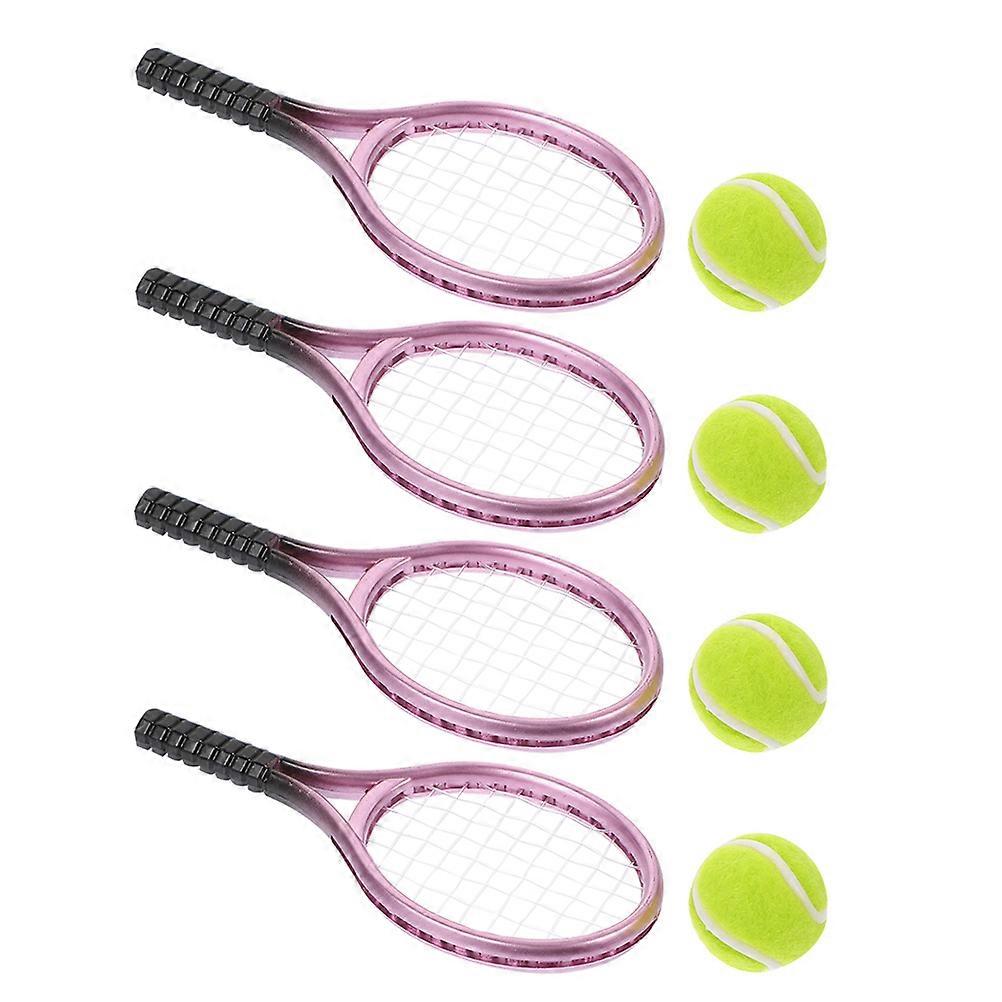 Miniature Tennis Racket Toy for Playing Use 4Sets Plastic Material Set