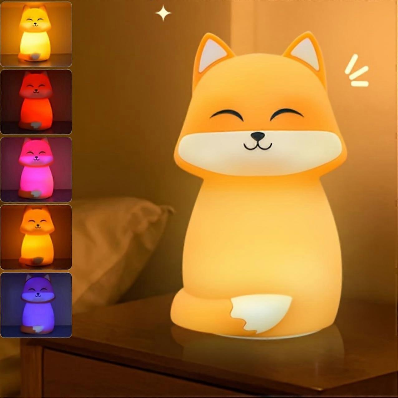 Rechargeable Silicone Fox Night Light for Kids with Touch Control Dimming and Timer