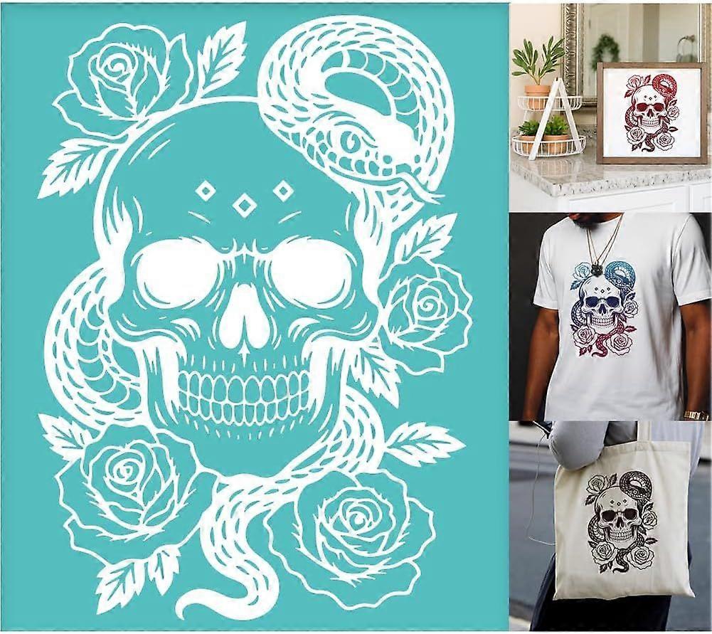 2 Sheets Silkscreen Stencil with Snake Roses Printing Stencils Templates Reusable Self-Adhesive Silk Screen for Painting on Wall Wood T-Shirt Fabric H