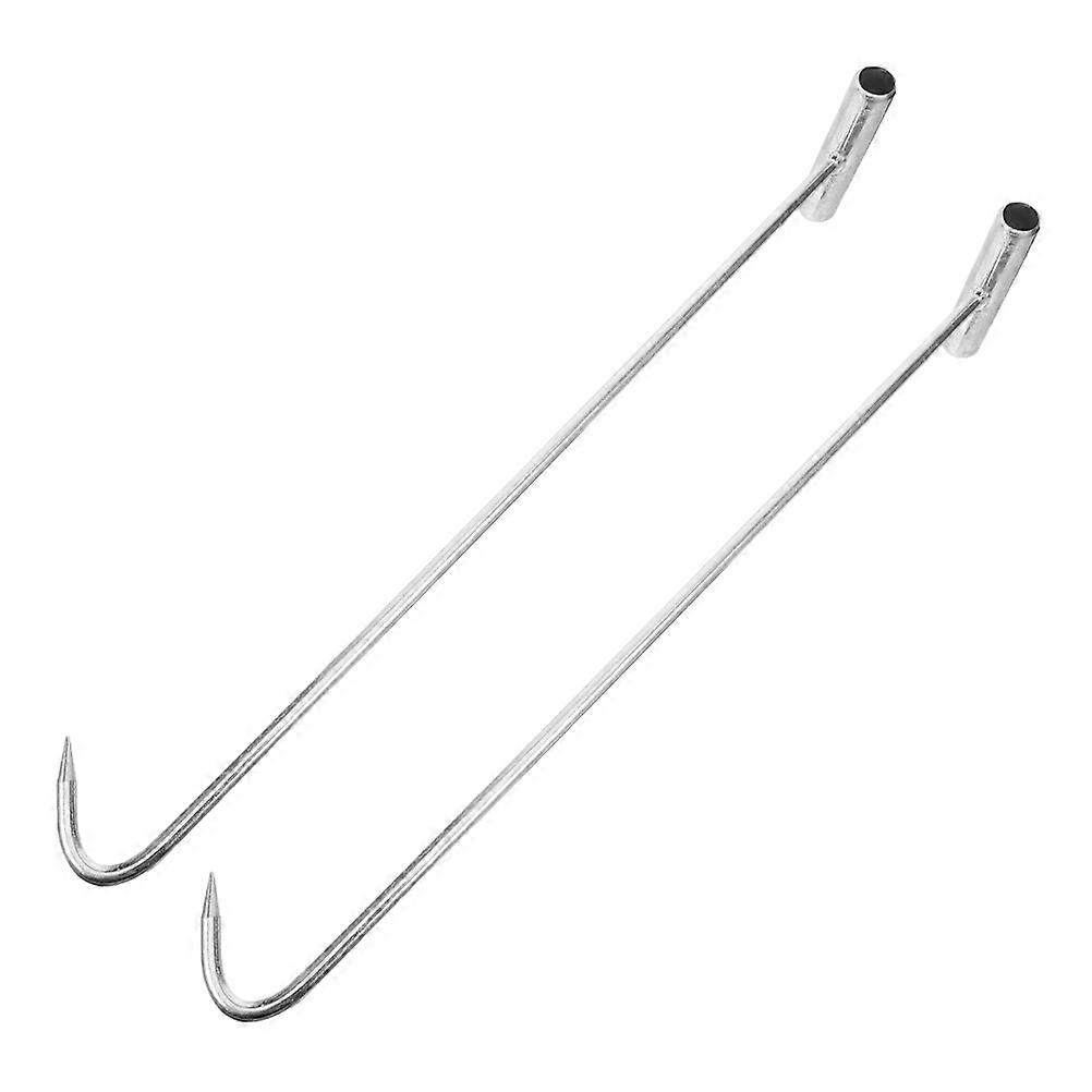 Manhole Hook Iron T-Shaped Hook for Lifting 2Pcs Silver Durable Tool