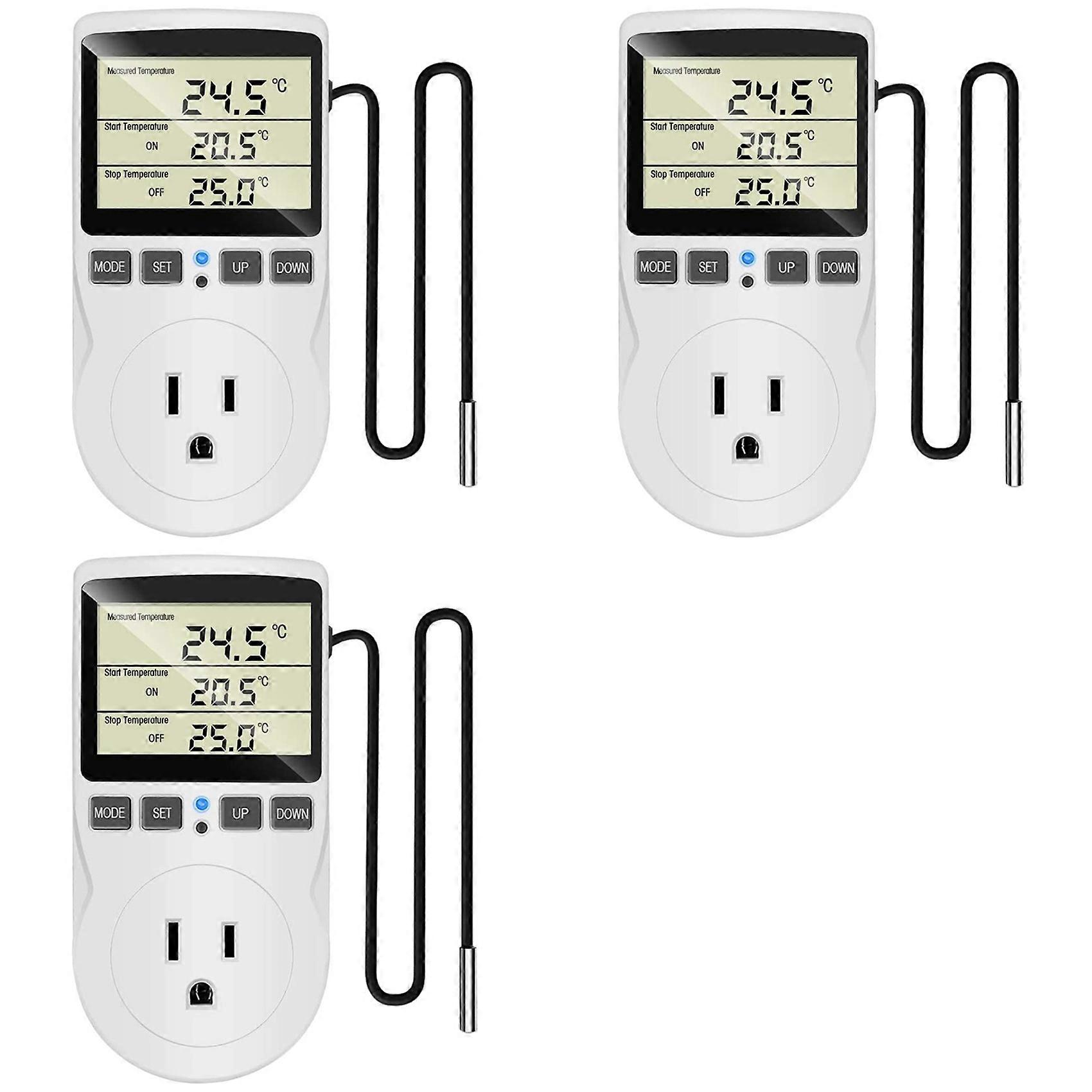 3X Digital Temperature Controller Reptile Thermostat Control Socket Plug Heat Pad Cooling Heating Pad Timer US Plug