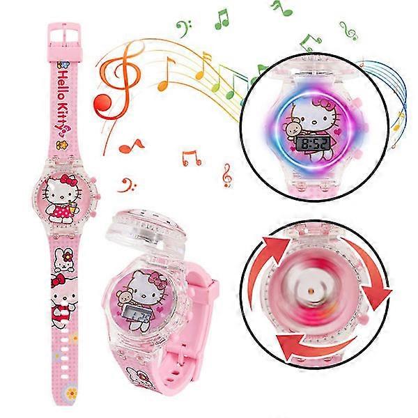 Montre pour enfants Hello Kitty avec figurine Hello Kitty, montre musicale numérique lumineuse clignotante et couvercle à clapet [Db]