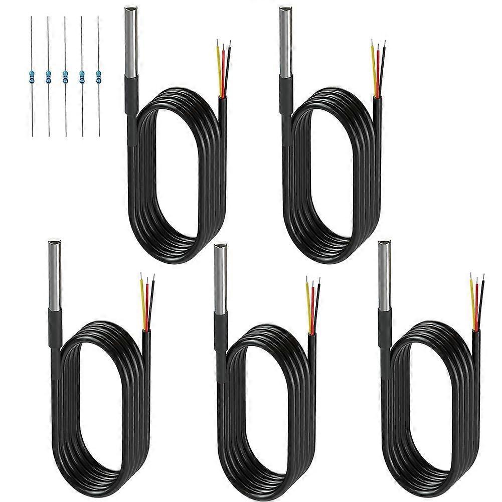5 Pack Waterproof DS18B20 Temperature Sensor Probes with 2 Pack 4.7K Ohm Resistors for Arduino Raspberry Pi DIY