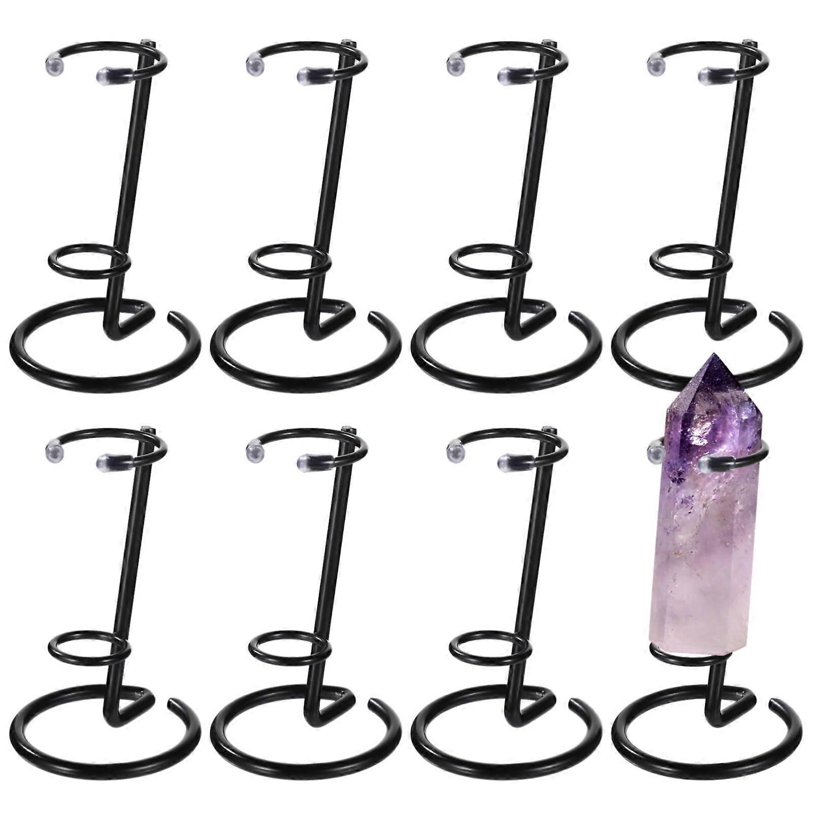 8 Pcs Black Metal Crystal Display Stand with Adjustable Ring Fit and Stable Round Base for Home or Office