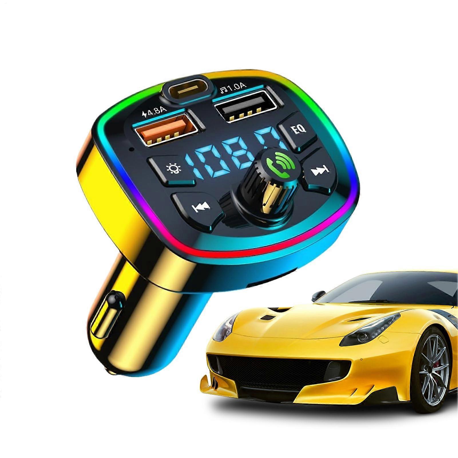 FM Transmitter For Car 4.8A With LED Display Receiver, 2Port FastCharging FM Radio Adapter, Hands Calling