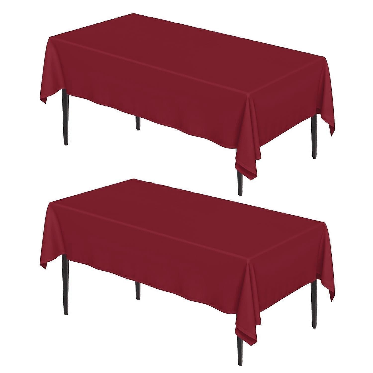Sm:)e Set of 2 Burgundy Red Wrinkle Resistant Polyester Table Cloths (60x84 Inch), compatible with 4ft Party Tables, Reusable & Washable
