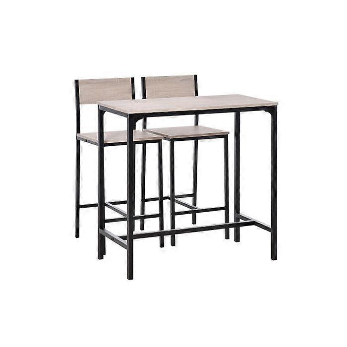 HOMCOM 3 Pcs Table Stool Set Industrial Design w/ Metal Frame Oak Tone MDF Panels Minimal Compact Beautiful