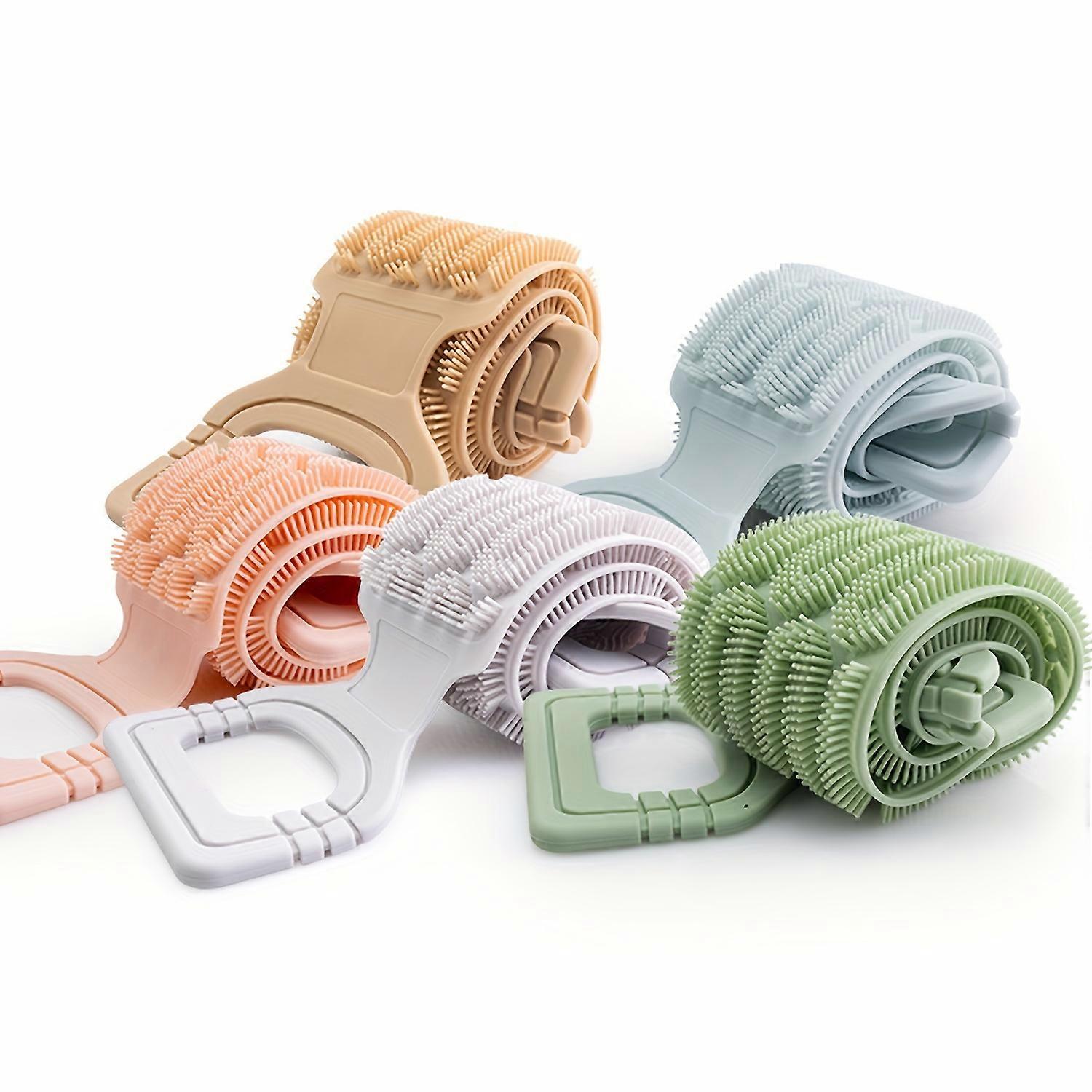 Green Silicone Back Scrubber Towel with Rope Handles - Exfoliating Bath Tool for Deep Clean, Textured Surface for Easy Reach