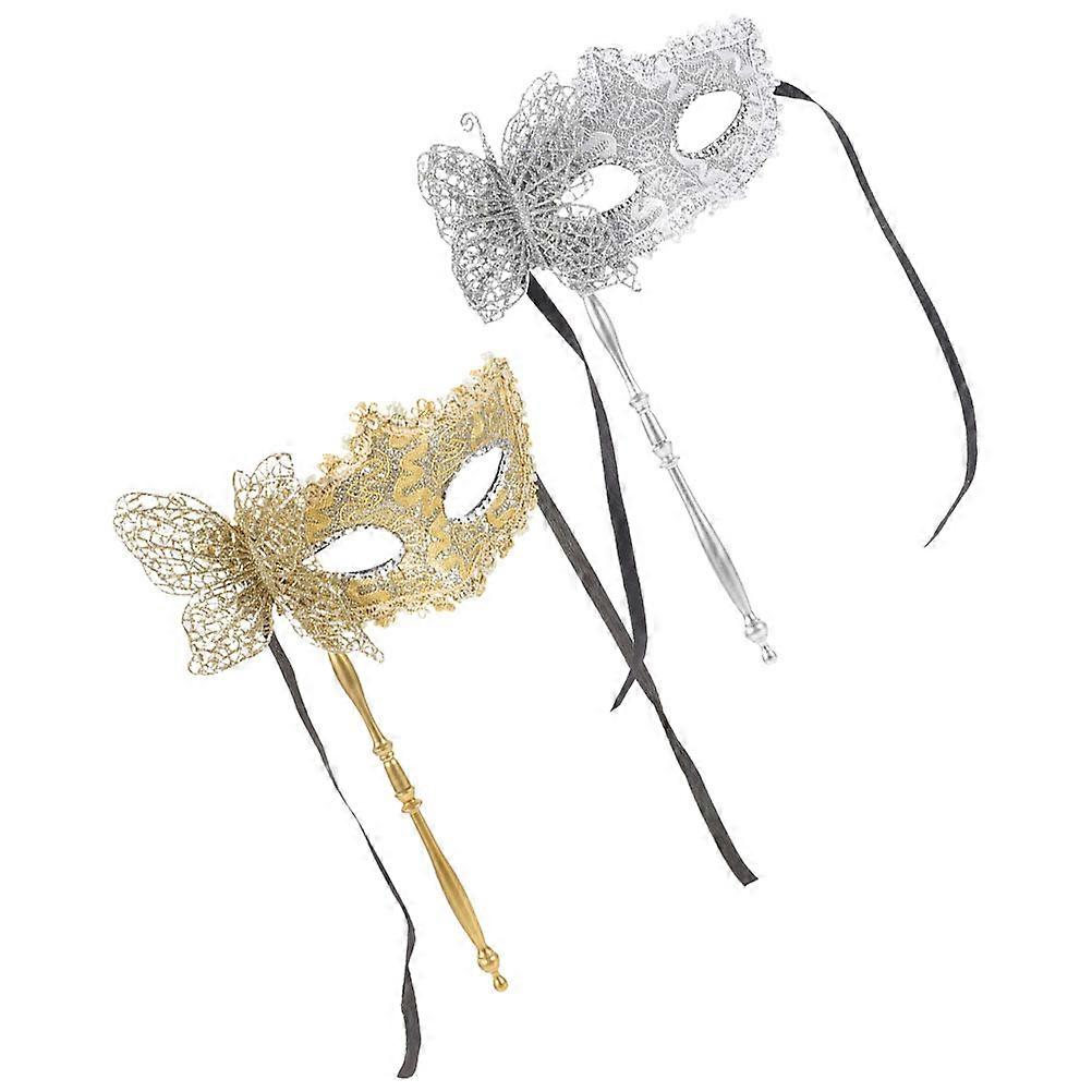 Handheld Dragon Pattern Venitian Mask for Performance 2Pcs Masquerade Stick