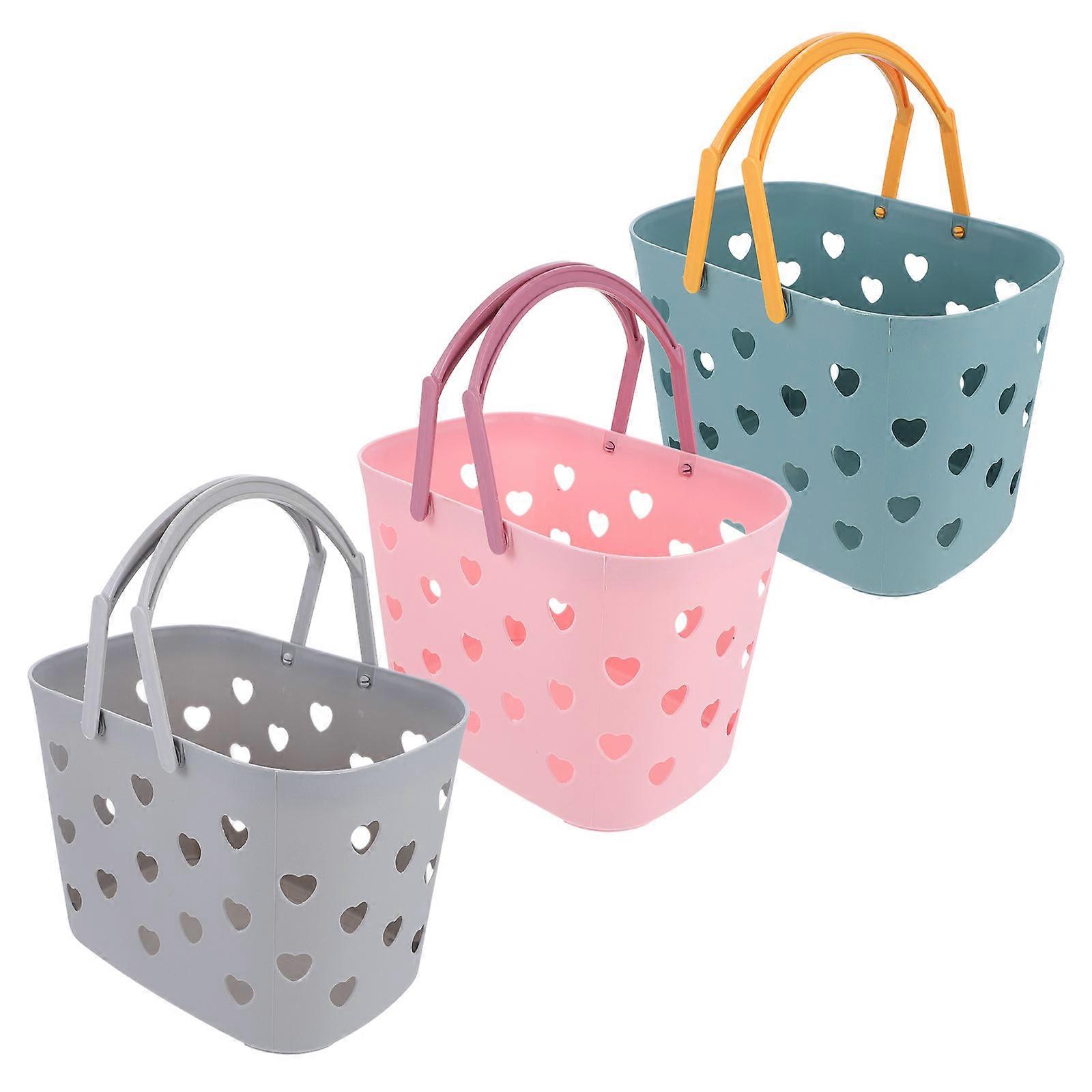 Plastic Basket Handheld Bathroom Storage Organizer for 3Pcs Assorted Colors