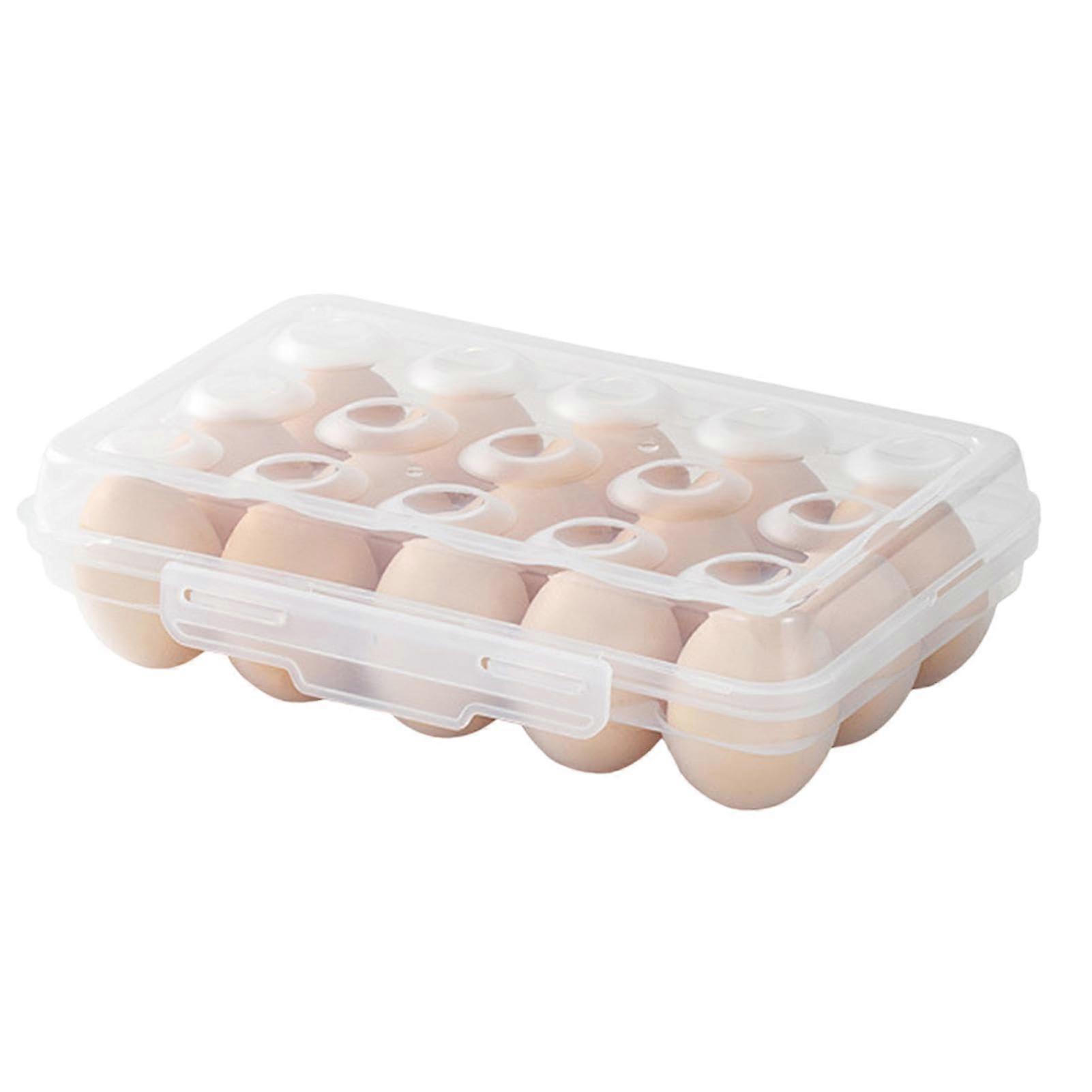 Egg Storage Container with Lid, 15 Grid Clear Plastic Refrigerator Egg Holder for Camping
