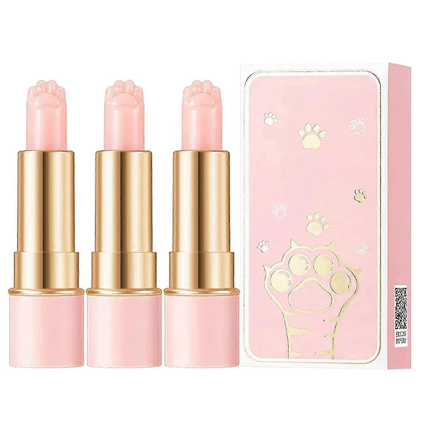 Color Changing Lip Balm Set Cat Paw Design 3 Pack for Deep Hydration and TwistUp Application