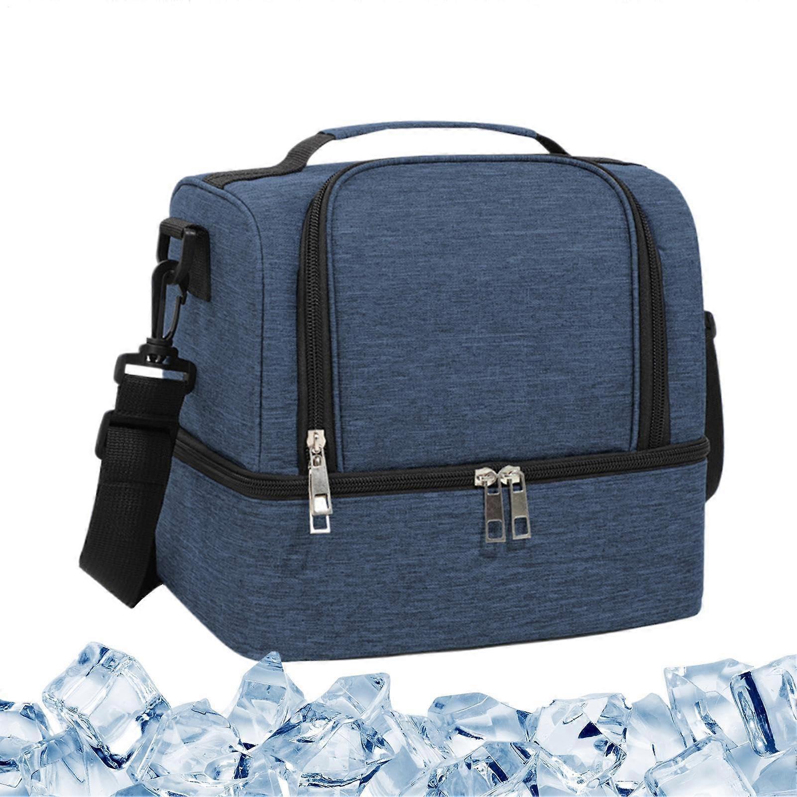 Large Insulated Lunch Bag with DoubleLayer Compartment, Waterproof Cooler Tote for Picnic Camping