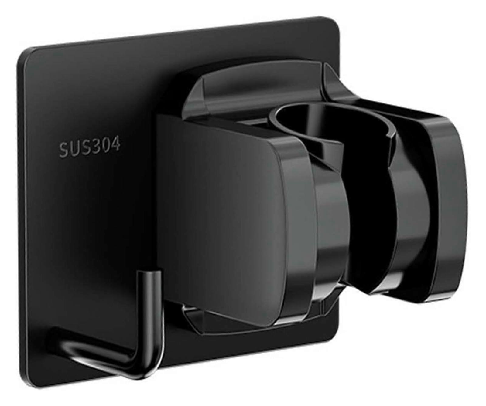 Shower Head Holder Wall Mount, Adjustable Stainless Steel Bracket with Hook, Drill Install, Black