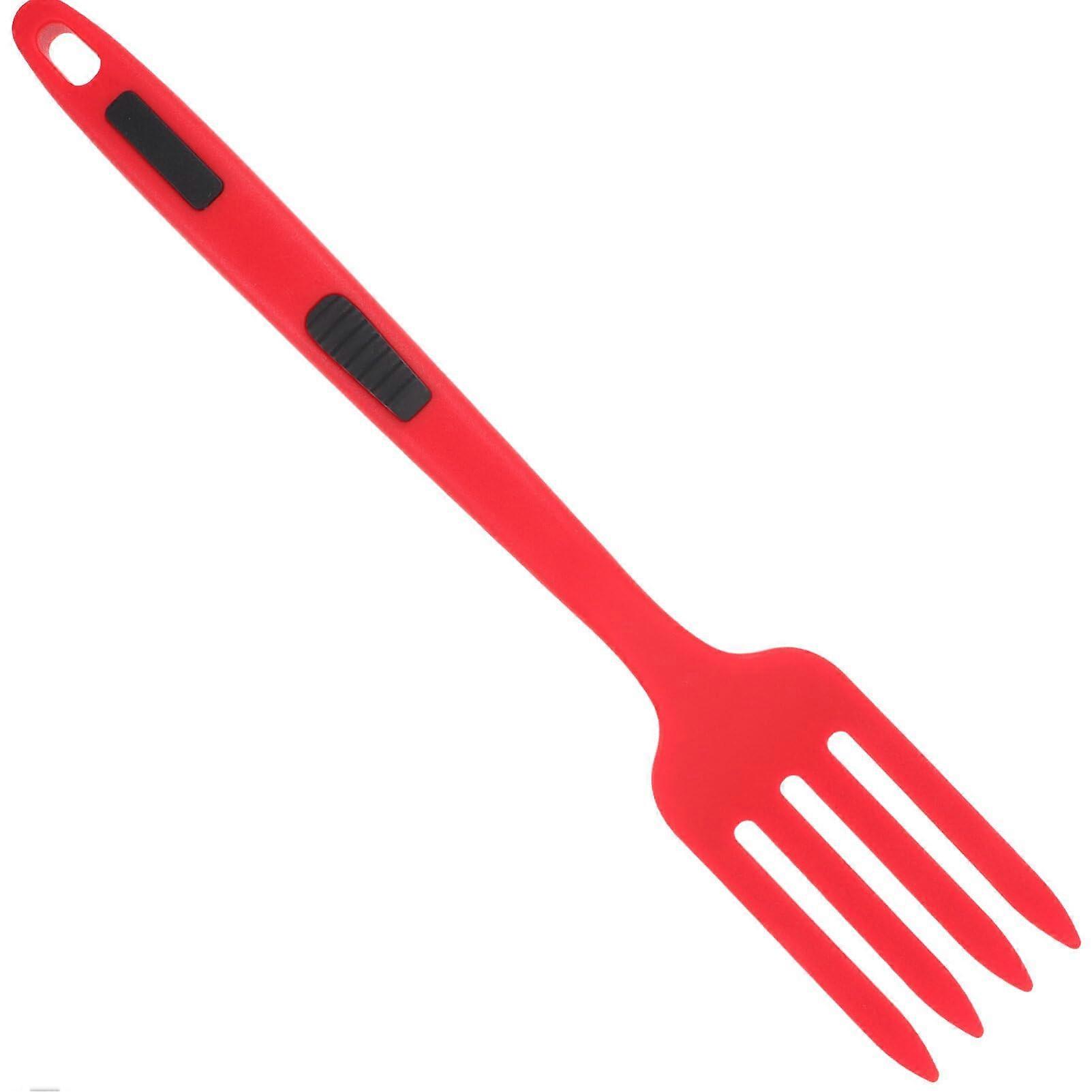 Silicone Pasta Fork with Ergonomic AntiSlip Grip, Large NonScratch Spaghetti Server for Kitchen Camping Restaurants, Red