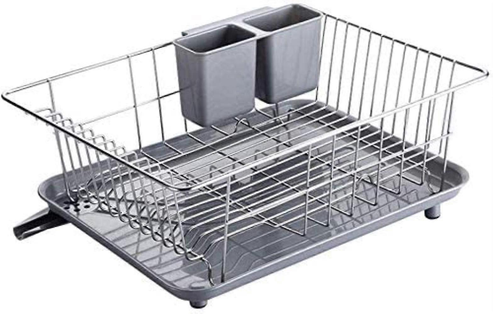Dish Drying Rack with Drainboard, RustResistant Stainless Steel Single Layer with Utensil Holder for Kitchen