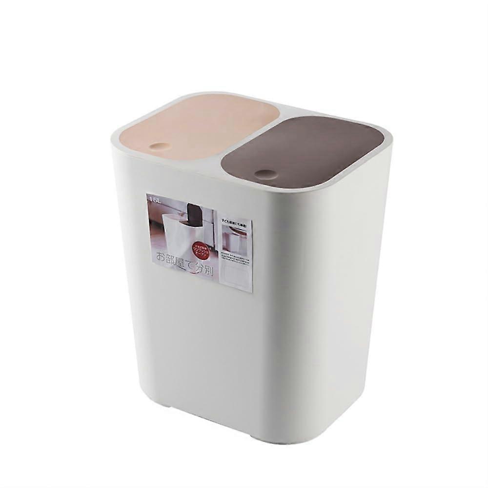 Large Kitchen Trash Can with Double Lid, PressType Opening, Removable Inner Bucket, White