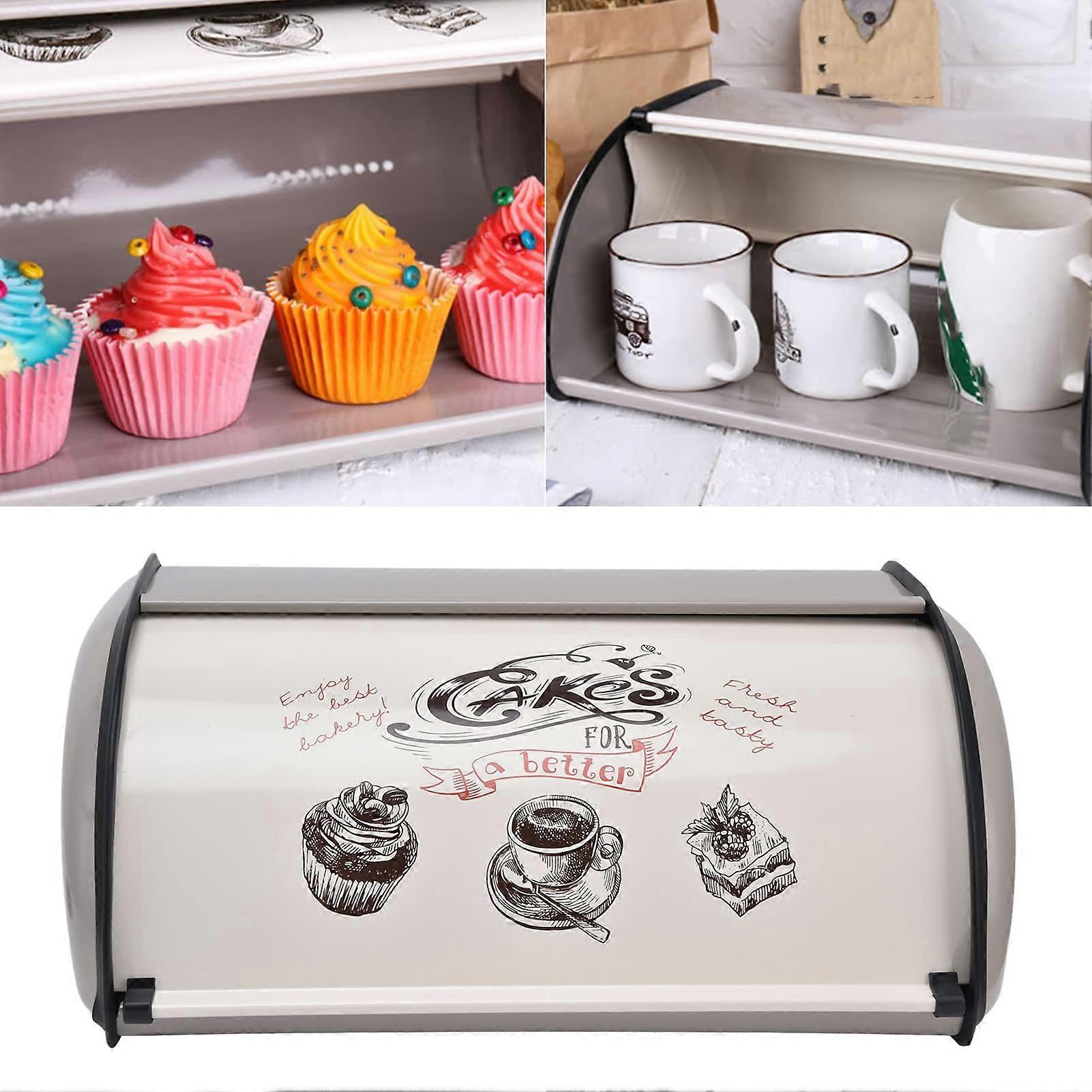 Large Metal Bread Box with Smooth Roll Door, Stylish Pattern, Extra Capacity for Kitchen Countertop