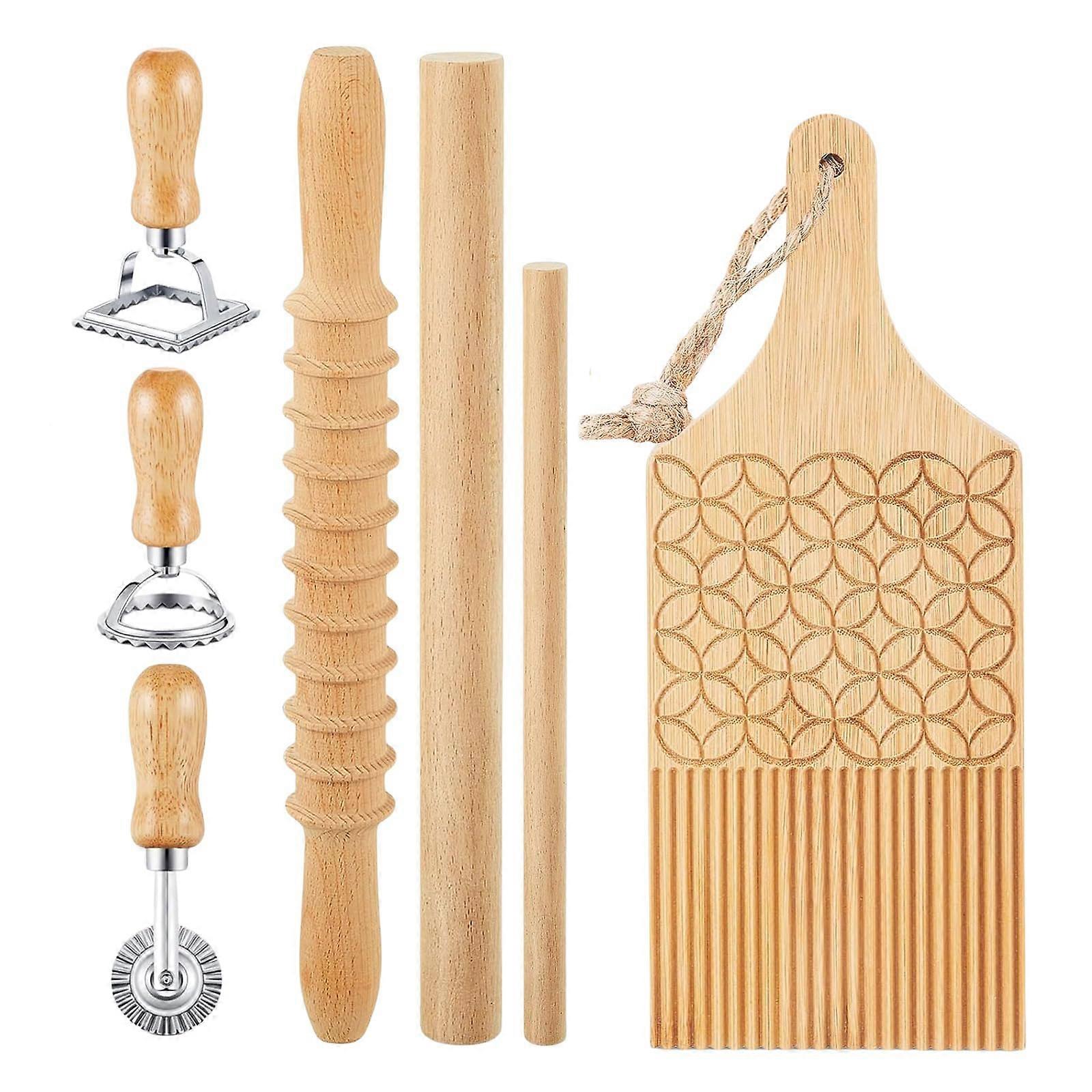 Gnocchi Maker Wooden Board and Stamp Set Pasta Making Tool for Multiple Shapes Home Cooking