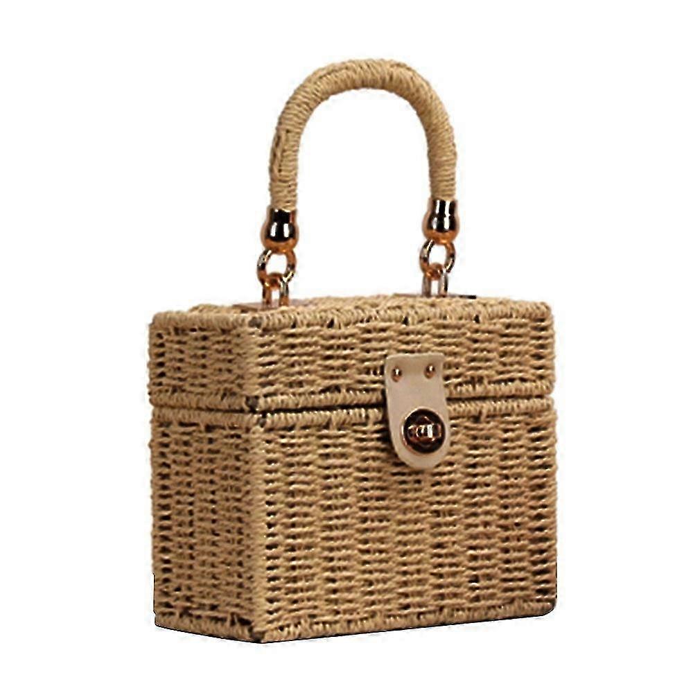 Women Straw Shoulder Bag Crossbody Chains Flap Bag Square Box Boho Beach Holiday Ladies