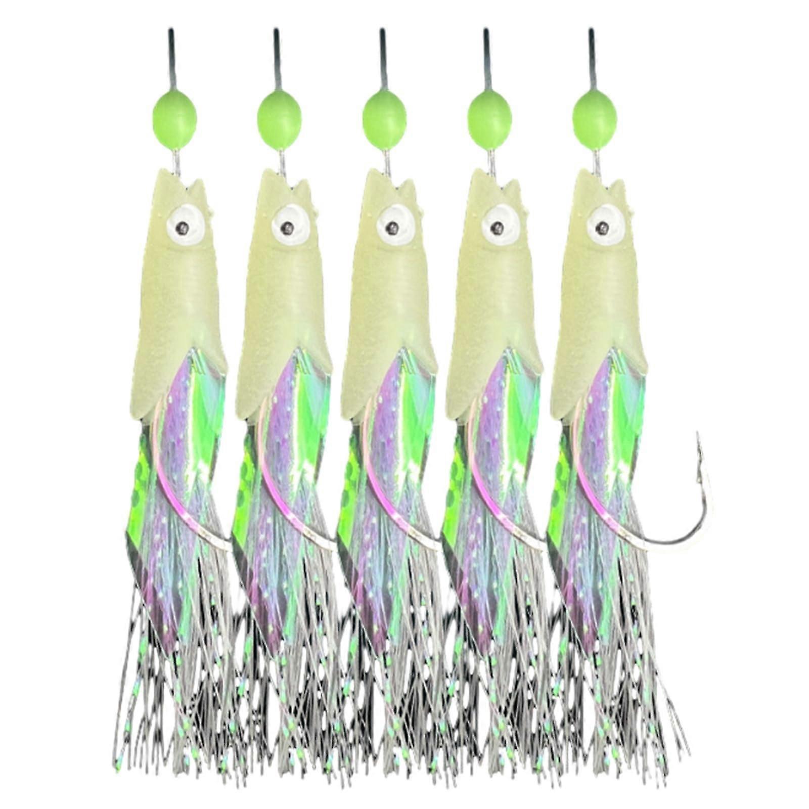 Fishing Lures Bait Rig Glow with Hooks Realistic Fish Pattern Beads  Catch Efficiency 5pcs