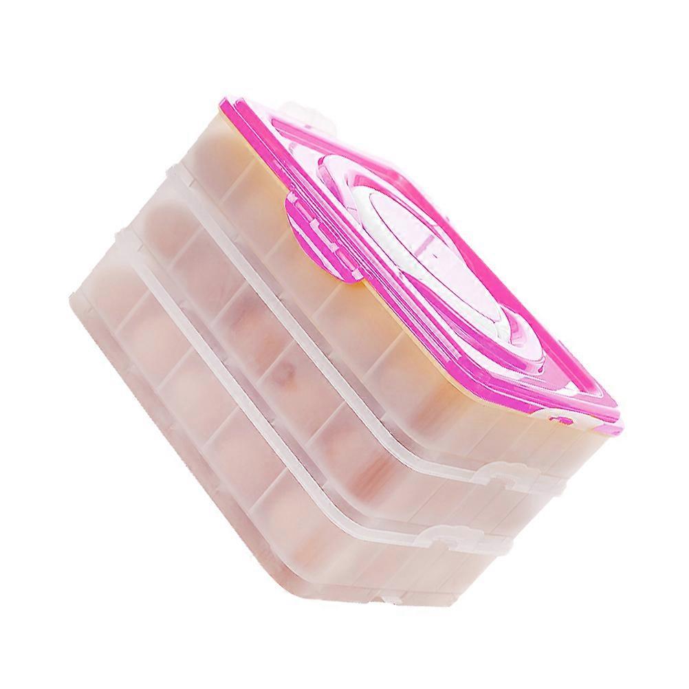 Food Container with Cover Egg Tray for Kitchen Use 3 Layer Storage Box Pink