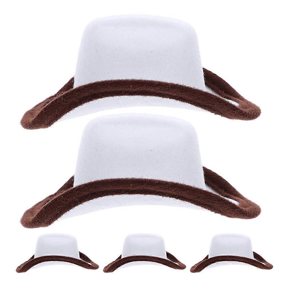 White Mini Cowboy Hats Cap for Decoration 5Pcs Polyester
