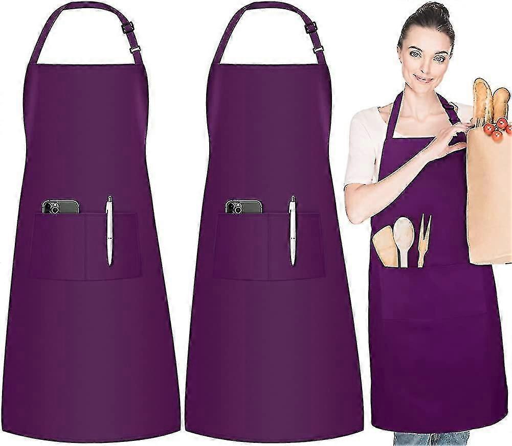 4 Pack Adjustable Bib Aprons, Waterdrop Resistant Apron With 2 Pockets Cooking