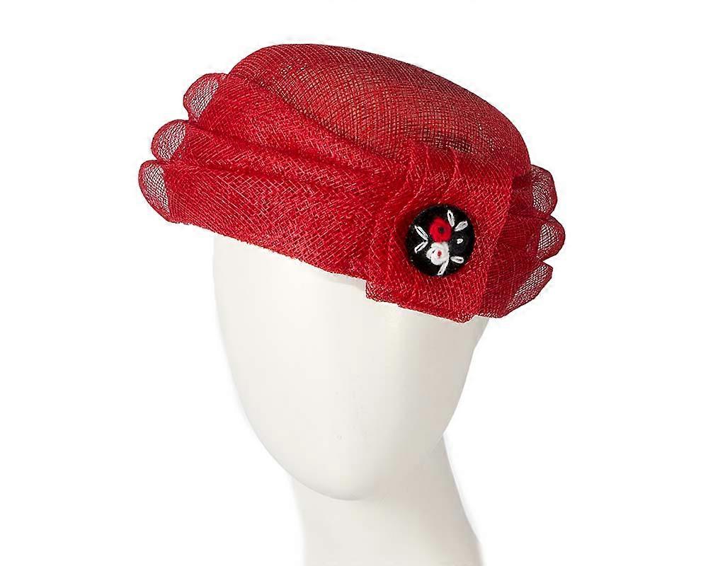 Large red sinamay beret hat CU510
