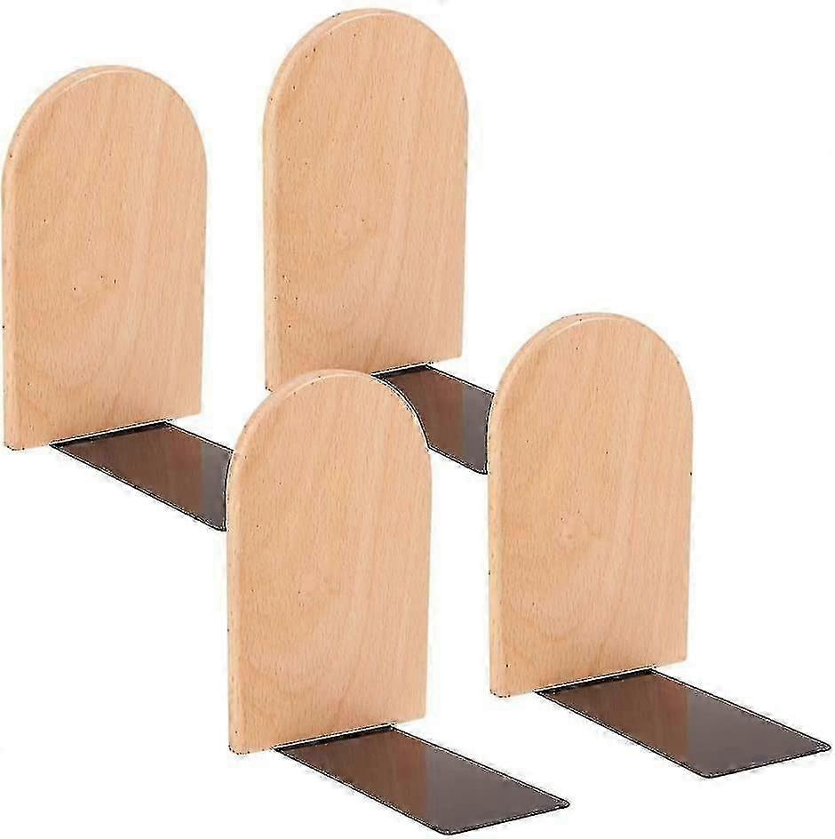 Wooden Bookends, 4-Pack, L-Shaped, Space-Saving, Stable and Practical