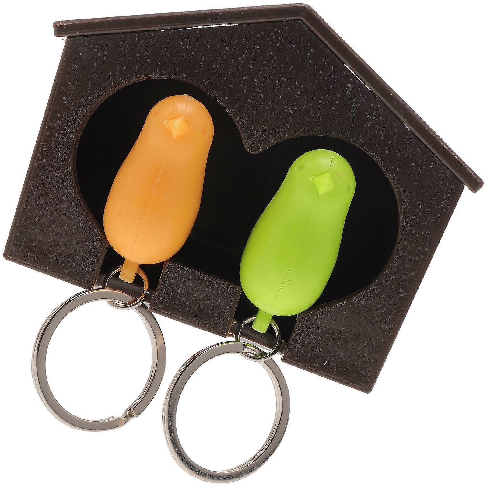 Birdhouse Key Ring with Whistle Function Brown Yellow