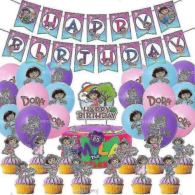 2023 Dora The Explorer Birthday Frozen Balloons Kit Latex Balloons With Flag And Cake Toppers For Party Deocrationa-1