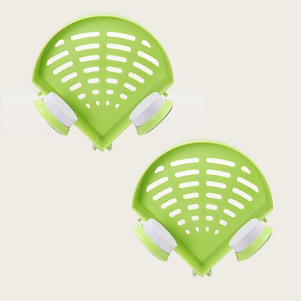 Bathroom Wall-mounted Triangular Suction Cup Storage Rack 2 Pieces (green)