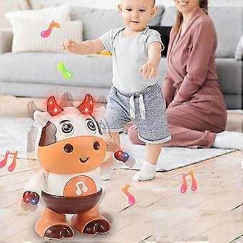 2023 New Cow Musical Toys,Electric Dancing Walking Mini Robot Light Cow Toy,Rotating Robot Children's Cow Musical Toys with Led Lights,for 3 to 18 Mon