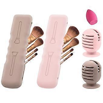 4Pack Makeup Brush Sponge Holder,Silicone Makeup Brush Covers Bag Travel Beauty Blender Holders Suctioned Drying Stand,Magnetic Makeup Brushes Case Or