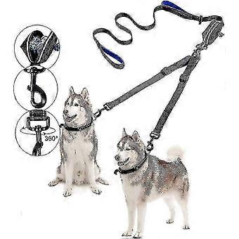 Dual Dog Leash for Two Large Dogs (Max 50kg/180lbs Each), 6.6ft Adjustable, Reflective, Includes Poop Bag Holder