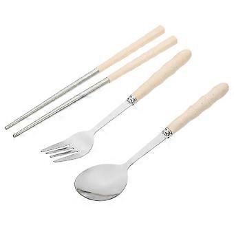 Travel Tableware Set Fork Spoon Chopstick for Outdoor Use 4Sets Beige